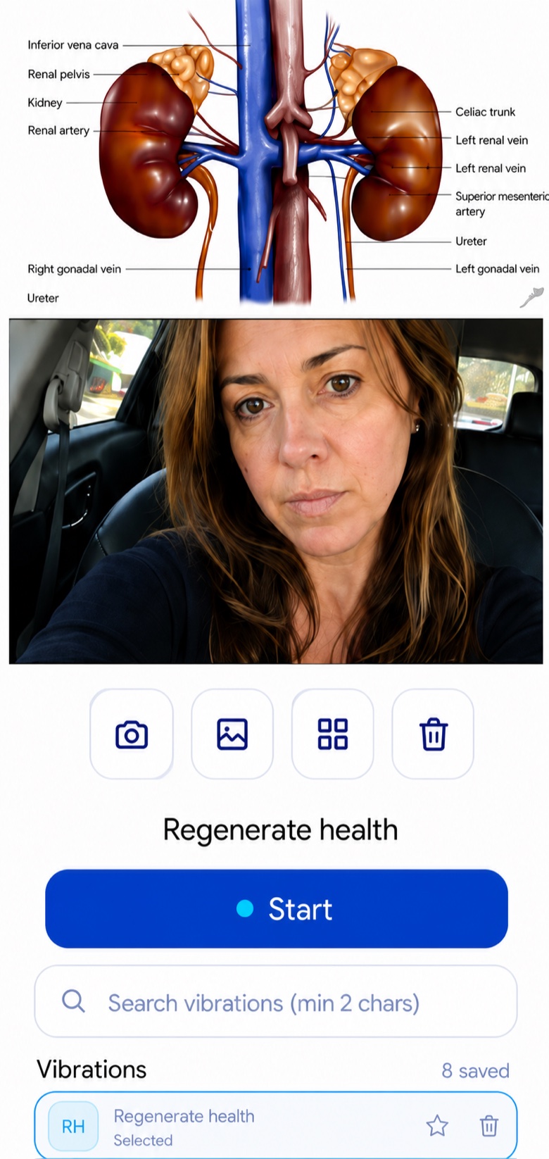 Vibe Heal lädt ein Foto mit der Schwingung Regenerate Health auf